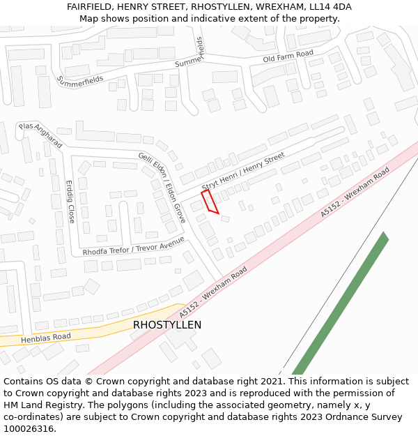 FAIRFIELD, HENRY STREET, RHOSTYLLEN, WREXHAM, LL14 4DA: Location map and indicative extent of plot
