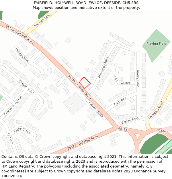 FAIRFIELD, HOLYWELL ROAD, EWLOE, DEESIDE, CH5 3BS: Location map and indicative extent of plot