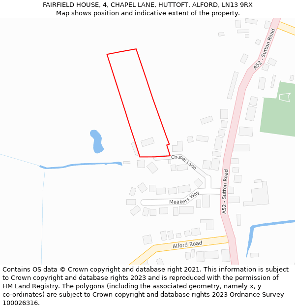 FAIRFIELD HOUSE, 4, CHAPEL LANE, HUTTOFT, ALFORD, LN13 9RX: Location map and indicative extent of plot