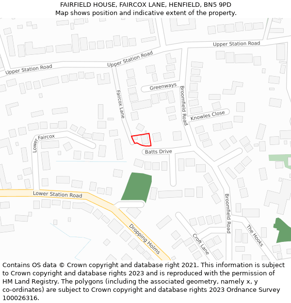 FAIRFIELD HOUSE, FAIRCOX LANE, HENFIELD, BN5 9PD: Location map and indicative extent of plot