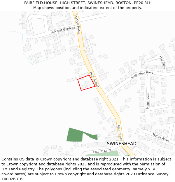 FAIRFIELD HOUSE, HIGH STREET, SWINESHEAD, BOSTON, PE20 3LH: Location map and indicative extent of plot