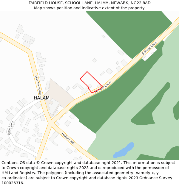 FAIRFIELD HOUSE, SCHOOL LANE, HALAM, NEWARK, NG22 8AD: Location map and indicative extent of plot