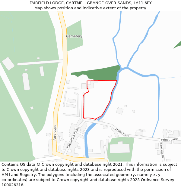 FAIRFIELD LODGE, CARTMEL, GRANGE-OVER-SANDS, LA11 6PY: Location map and indicative extent of plot