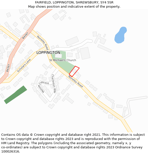 FAIRFIELD, LOPPINGTON, SHREWSBURY, SY4 5SR: Location map and indicative extent of plot