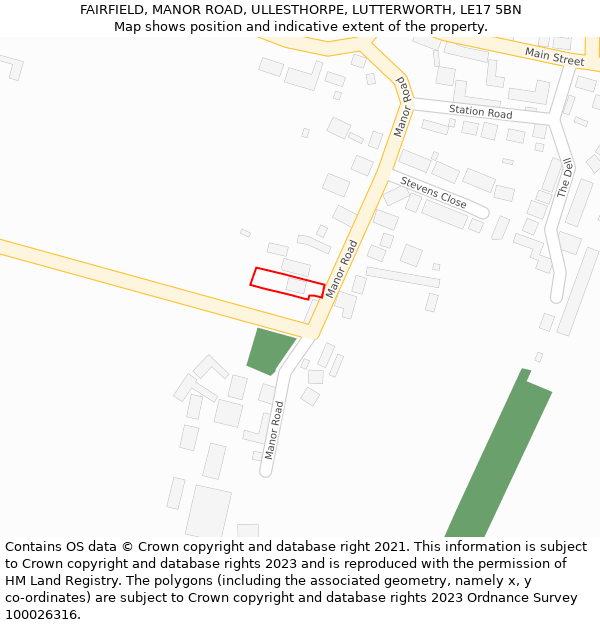 FAIRFIELD, MANOR ROAD, ULLESTHORPE, LUTTERWORTH, LE17 5BN: Location map and indicative extent of plot