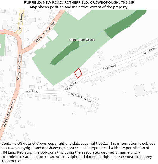 FAIRFIELD, NEW ROAD, ROTHERFIELD, CROWBOROUGH, TN6 3JR: Location map and indicative extent of plot