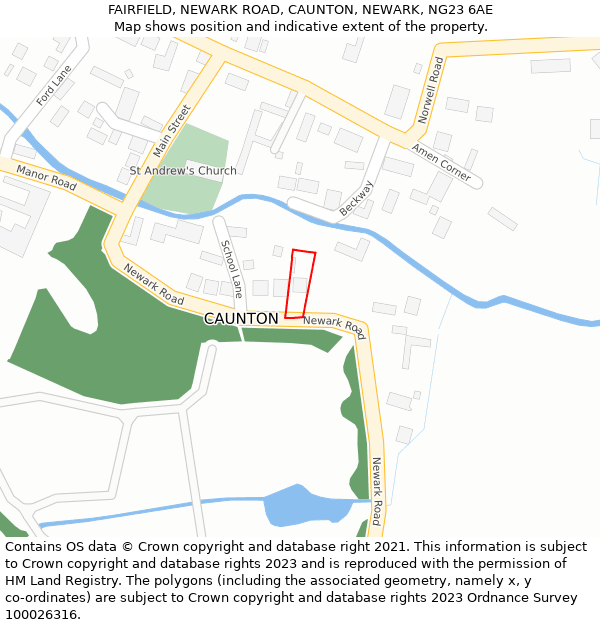 FAIRFIELD, NEWARK ROAD, CAUNTON, NEWARK, NG23 6AE: Location map and indicative extent of plot