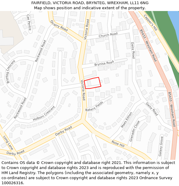 FAIRFIELD, VICTORIA ROAD, BRYNTEG, WREXHAM, LL11 6NG: Location map and indicative extent of plot