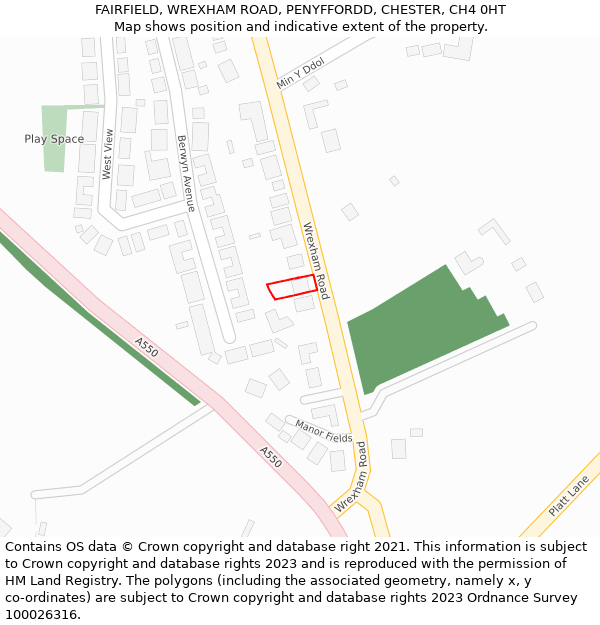 FAIRFIELD, WREXHAM ROAD, PENYFFORDD, CHESTER, CH4 0HT: Location map and indicative extent of plot