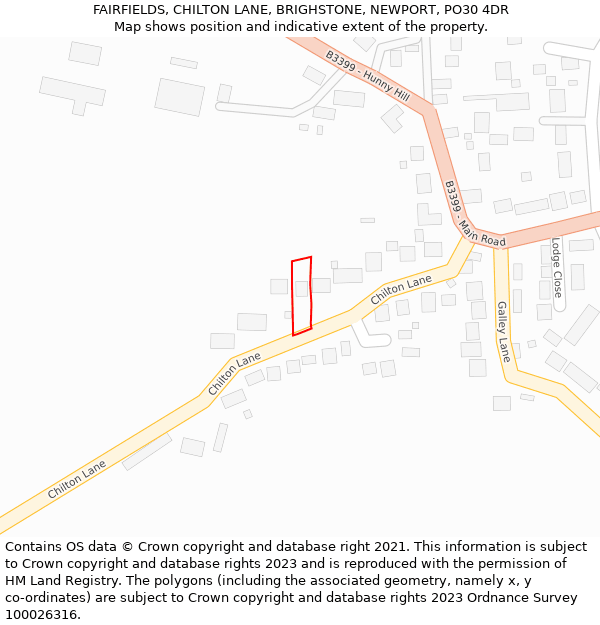 FAIRFIELDS, CHILTON LANE, BRIGHSTONE, NEWPORT, PO30 4DR: Location map and indicative extent of plot