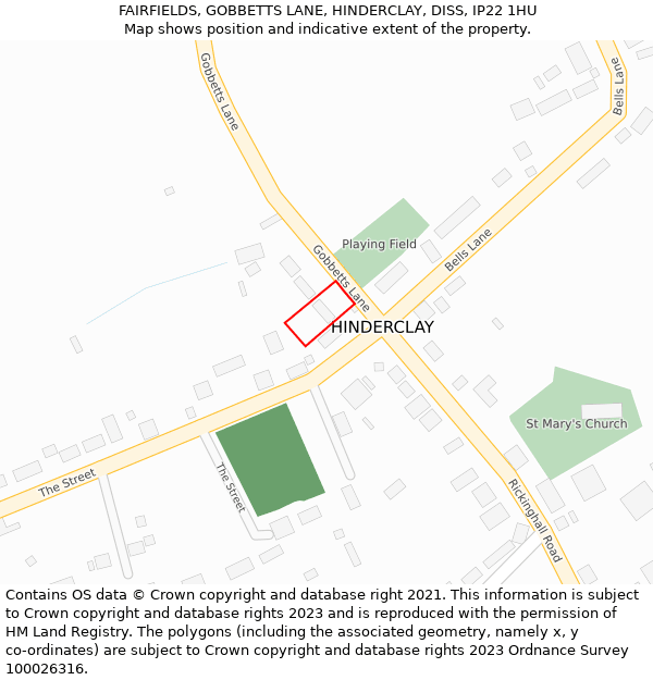 FAIRFIELDS, GOBBETTS LANE, HINDERCLAY, DISS, IP22 1HU: Location map and indicative extent of plot