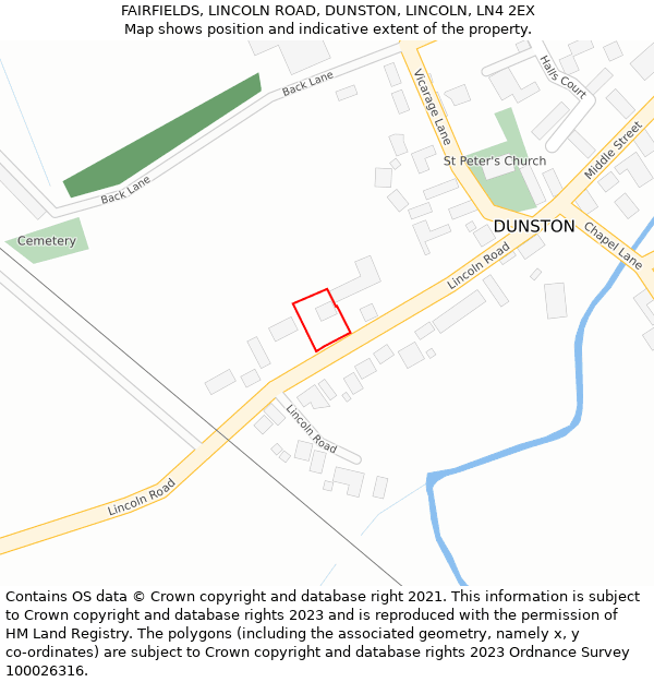 FAIRFIELDS, LINCOLN ROAD, DUNSTON, LINCOLN, LN4 2EX: Location map and indicative extent of plot