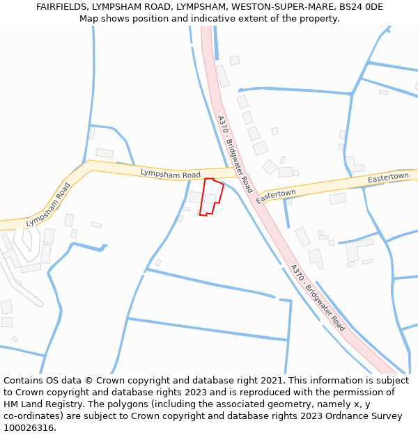 FAIRFIELDS, LYMPSHAM ROAD, LYMPSHAM, WESTON-SUPER-MARE, BS24 0DE: Location map and indicative extent of plot