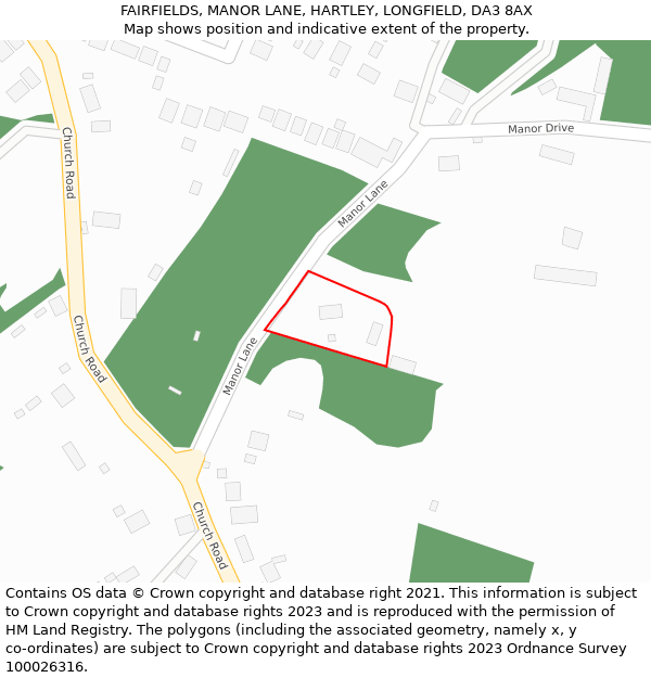 FAIRFIELDS, MANOR LANE, HARTLEY, LONGFIELD, DA3 8AX: Location map and indicative extent of plot