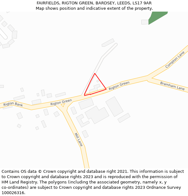 FAIRFIELDS, RIGTON GREEN, BARDSEY, LEEDS, LS17 9AR: Location map and indicative extent of plot