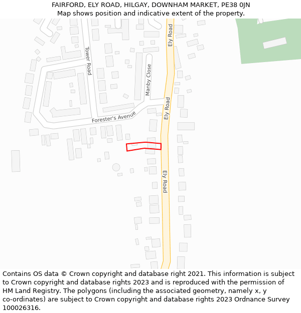 FAIRFORD, ELY ROAD, HILGAY, DOWNHAM MARKET, PE38 0JN: Location map and indicative extent of plot