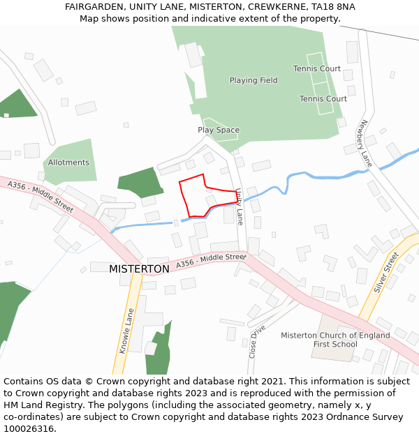 FAIRGARDEN, UNITY LANE, MISTERTON, CREWKERNE, TA18 8NA: Location map and indicative extent of plot