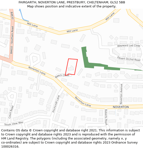 FAIRGARTH, NOVERTON LANE, PRESTBURY, CHELTENHAM, GL52 5BB: Location map and indicative extent of plot