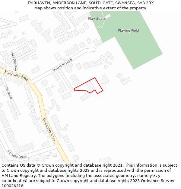 FAIRHAVEN, ANDERSON LANE, SOUTHGATE, SWANSEA, SA3 2BX: Location map and indicative extent of plot
