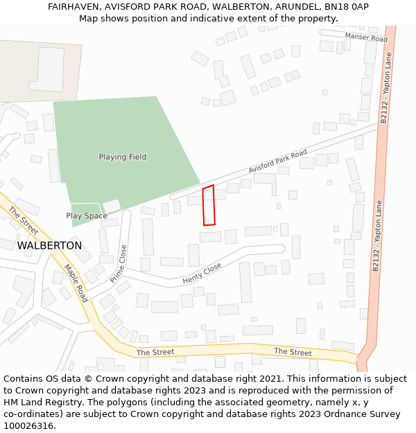 FAIRHAVEN, AVISFORD PARK ROAD, WALBERTON, ARUNDEL, BN18 0AP: Location map and indicative extent of plot