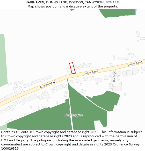 FAIRHAVEN, DUNNS LANE, DORDON, TAMWORTH, B78 1RR: Location map and indicative extent of plot