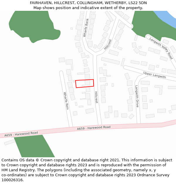 FAIRHAVEN, HILLCREST, COLLINGHAM, WETHERBY, LS22 5DN: Location map and indicative extent of plot