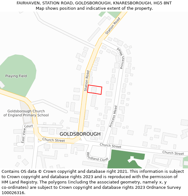 FAIRHAVEN, STATION ROAD, GOLDSBOROUGH, KNARESBOROUGH, HG5 8NT: Location map and indicative extent of plot