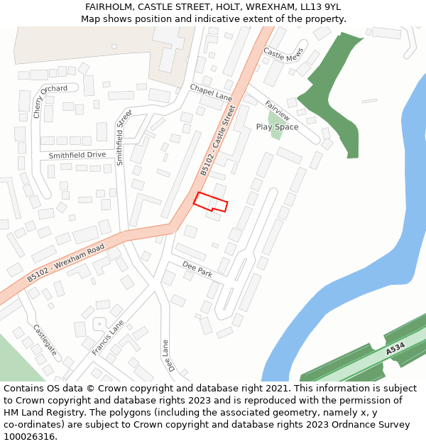 FAIRHOLM, CASTLE STREET, HOLT, WREXHAM, LL13 9YL: Location map and indicative extent of plot