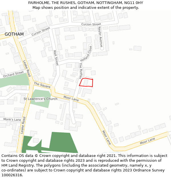 FAIRHOLME, THE RUSHES, GOTHAM, NOTTINGHAM, NG11 0HY: Location map and indicative extent of plot