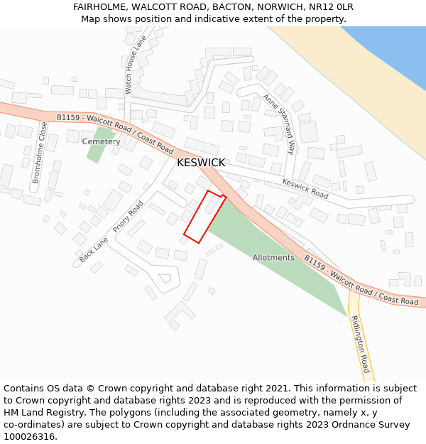 FAIRHOLME, WALCOTT ROAD, BACTON, NORWICH, NR12 0LR: Location map and indicative extent of plot