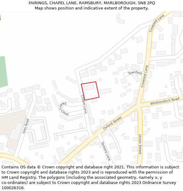 FAIRINGS, CHAPEL LANE, RAMSBURY, MARLBOROUGH, SN8 2PQ: Location map and indicative extent of plot