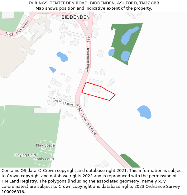 FAIRINGS, TENTERDEN ROAD, BIDDENDEN, ASHFORD, TN27 8BB: Location map and indicative extent of plot