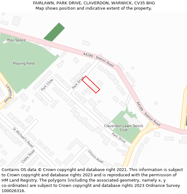 FAIRLAWN, PARK DRIVE, CLAVERDON, WARWICK, CV35 8HG: Location map and indicative extent of plot