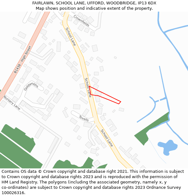 FAIRLAWN, SCHOOL LANE, UFFORD, WOODBRIDGE, IP13 6DX: Location map and indicative extent of plot
