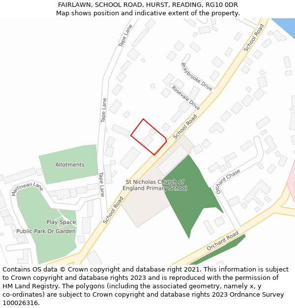 FAIRLAWN, SCHOOL ROAD, HURST, READING, RG10 0DR: Location map and indicative extent of plot