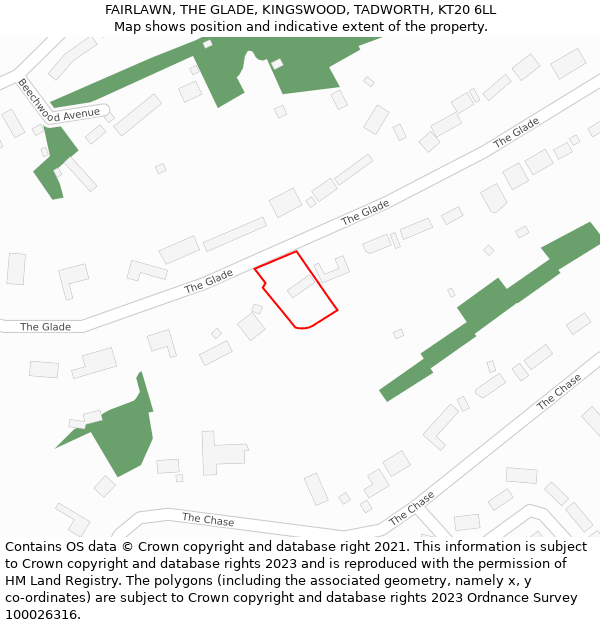 FAIRLAWN, THE GLADE, KINGSWOOD, TADWORTH, KT20 6LL: Location map and indicative extent of plot