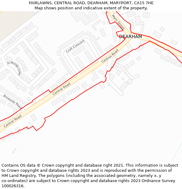 FAIRLAWNS, CENTRAL ROAD, DEARHAM, MARYPORT, CA15 7HE: Location map and indicative extent of plot