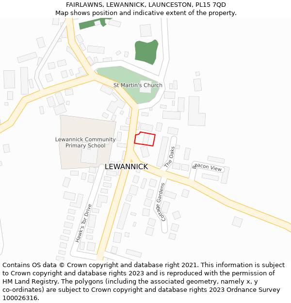 FAIRLAWNS, LEWANNICK, LAUNCESTON, PL15 7QD: Location map and indicative extent of plot