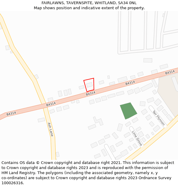 FAIRLAWNS, TAVERNSPITE, WHITLAND, SA34 0NL: Location map and indicative extent of plot