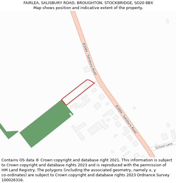 FAIRLEA, SALISBURY ROAD, BROUGHTON, STOCKBRIDGE, SO20 8BX: Location map and indicative extent of plot