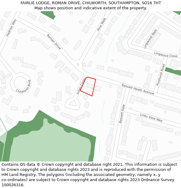 FAIRLIE LODGE, ROMAN DRIVE, CHILWORTH, SOUTHAMPTON, SO16 7HT: Location map and indicative extent of plot