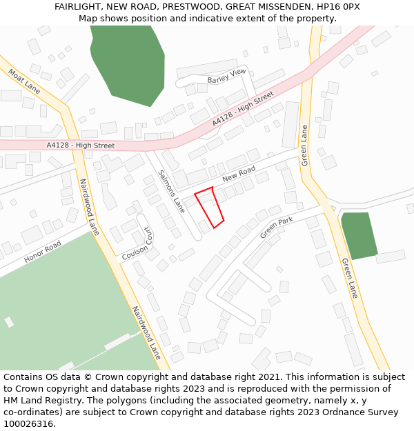 FAIRLIGHT, NEW ROAD, PRESTWOOD, GREAT MISSENDEN, HP16 0PX: Location map and indicative extent of plot
