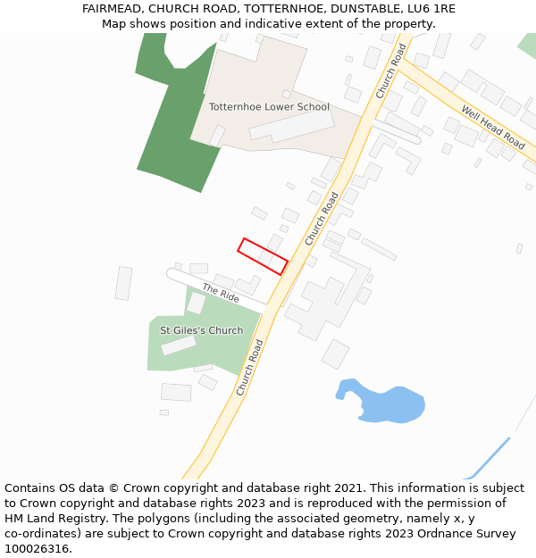 FAIRMEAD, CHURCH ROAD, TOTTERNHOE, DUNSTABLE, LU6 1RE: Location map and indicative extent of plot