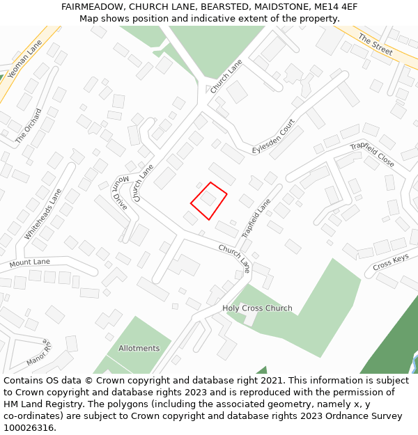 FAIRMEADOW, CHURCH LANE, BEARSTED, MAIDSTONE, ME14 4EF: Location map and indicative extent of plot