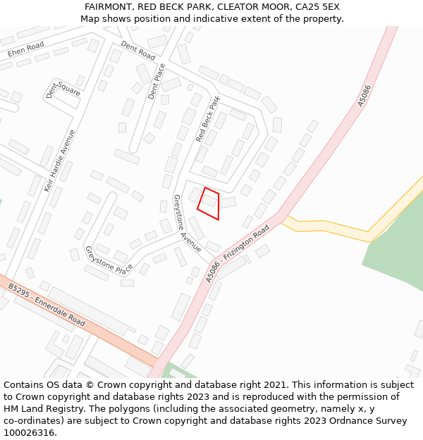 FAIRMONT, RED BECK PARK, CLEATOR MOOR, CA25 5EX: Location map and indicative extent of plot