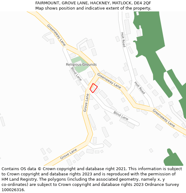 FAIRMOUNT, GROVE LANE, HACKNEY, MATLOCK, DE4 2QF: Location map and indicative extent of plot