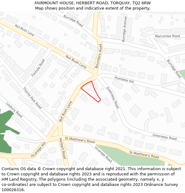 FAIRMOUNT HOUSE, HERBERT ROAD, TORQUAY, TQ2 6RW: Location map and indicative extent of plot