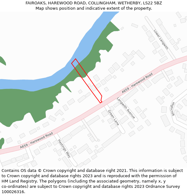 FAIROAKS, HAREWOOD ROAD, COLLINGHAM, WETHERBY, LS22 5BZ: Location map and indicative extent of plot