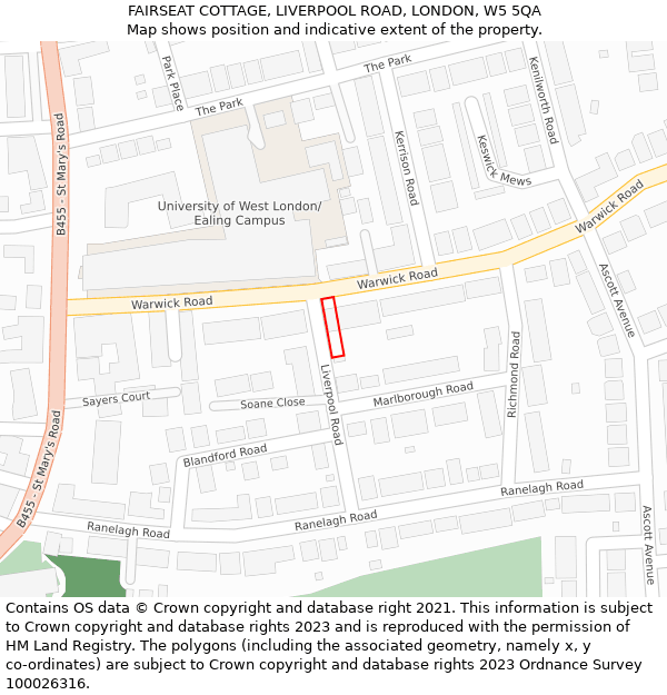 FAIRSEAT COTTAGE, LIVERPOOL ROAD, LONDON, W5 5QA: Location map and indicative extent of plot