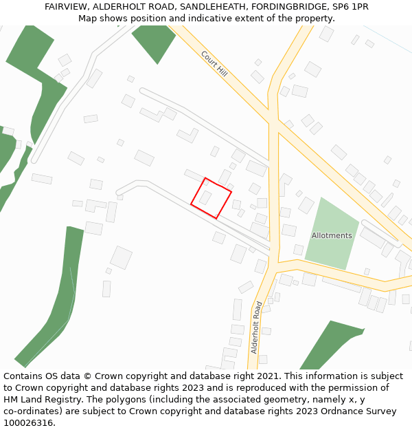 FAIRVIEW, ALDERHOLT ROAD, SANDLEHEATH, FORDINGBRIDGE, SP6 1PR: Location map and indicative extent of plot